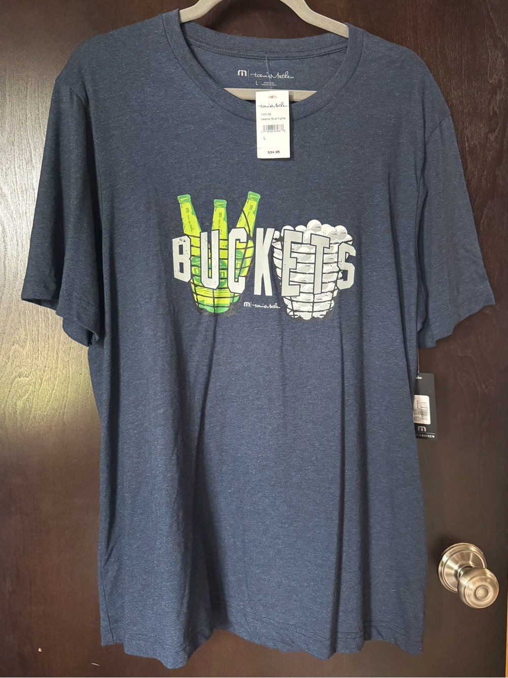 NWT Travis Mathew "Buckets" Graphic Tee Men's L Heather Blue Nights